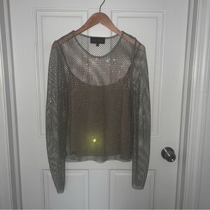 Anthropologie Sheer Mesh Long Sleeve Top
